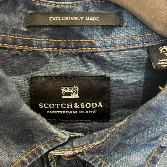 Scotch & Soda Men’s Size Medium Blue Camouflage Striped Short Sleeve Shirt - Picture 2 of 7